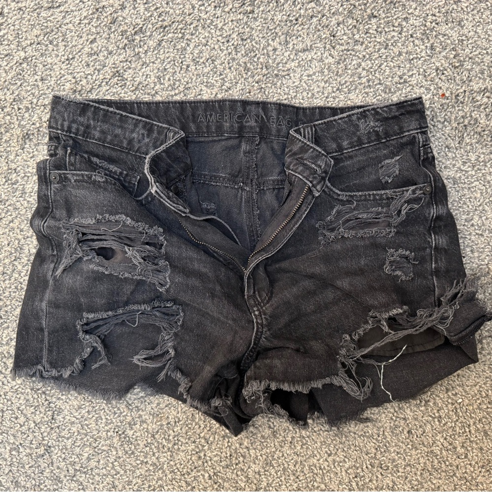 American Eagle Outfitters Black Jean Shorts Distressed Style